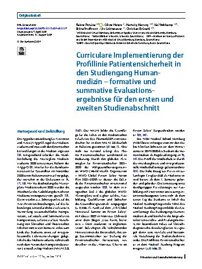 Vorschauseite 1: Curriculare Implementierung der Profillinie Patientensicherheit in den Studiengang Humanmedizin – formative und summative Evaluationsergebnisse für den ersten und zweiten Studiena…