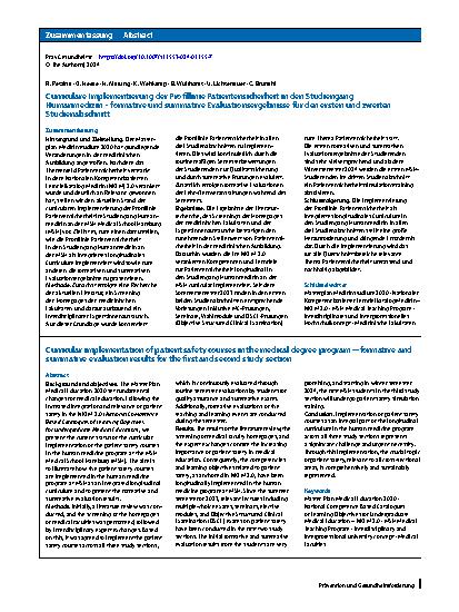 Vorschauseite 3: Curriculare Implementierung der Profillinie Patientensicherheit in den Studiengang Humanmedizin – formative und summative Evaluationsergebnisse für den ersten und zweiten Studiena…