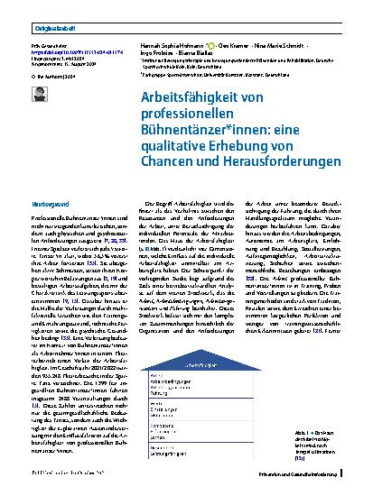 Vorschauseite 1: Arbeitsfähigkeit von professionellen Bühnentänzer*innen: eine qualitative Erhebung von Chancen und Herausforderungen