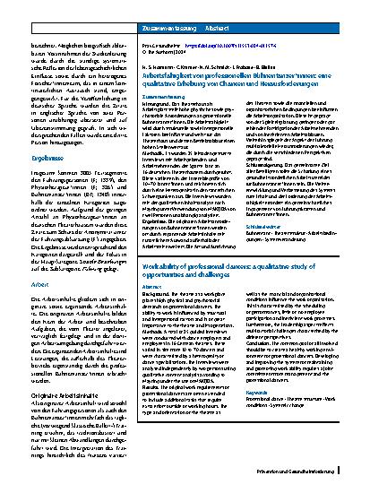 Vorschauseite 3: Arbeitsfähigkeit von professionellen Bühnentänzer*innen: eine qualitative Erhebung von Chancen und Herausforderungen