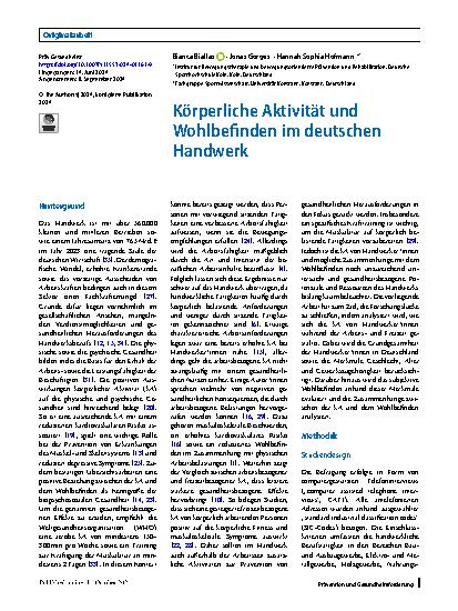 Vorschauseite 1: Körperliche Aktivität und Wohlbefinden im deutschen Handwerk