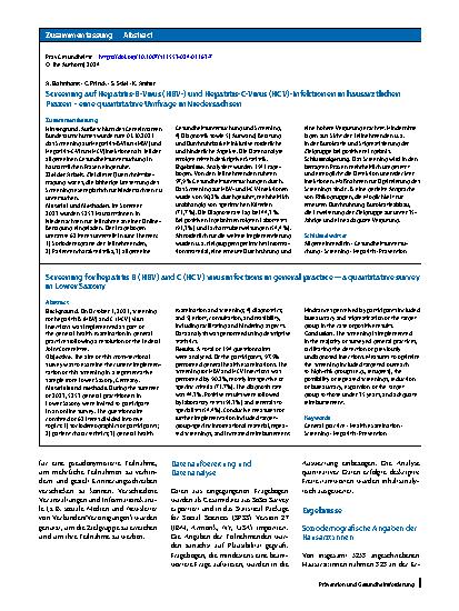 Vorschauseite 3: Screening auf Hepatitis-B-Virus (HBV-) und Hepatitis-C-Virus (HCV)-Infektionen in hausärztlichen Praxen – eine quantitative Umfrage in Niedersachsen