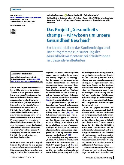 Vorschauseite 1: Das Projekt „Gesundheitschamps – wir wissen um unsere Gesundheit Bescheid“