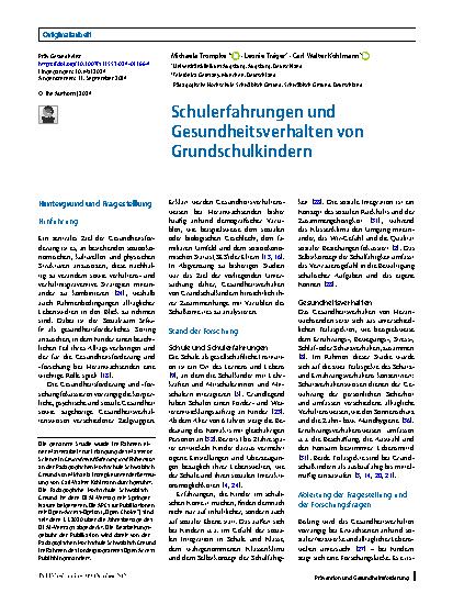 Vorschauseite 1: Schulerfahrungen und Gesundheitsverhalten von Grundschulkindern