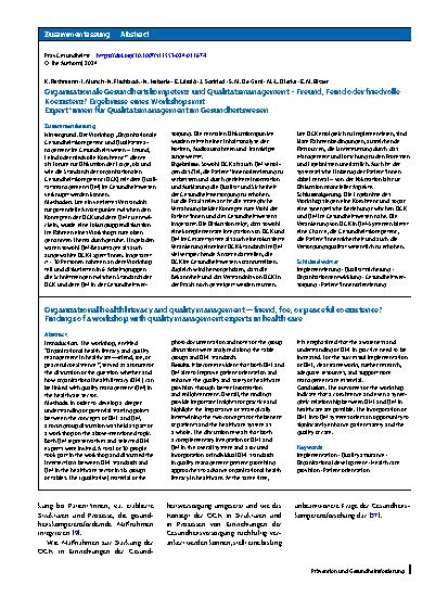 Vorschauseite 3: Organisationale Gesundheitskompetenz und Qualitätsmanagement – Freund, Feind oder friedvolle Koexistenz? Ergebnisse eines Workshops mit Expert*innen für Qualitätsmanagement im Ges…