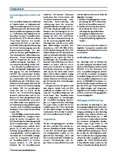 Vorschauseite 4: Organisationale Gesundheitskompetenz und Qualitätsmanagement – Freund, Feind oder friedvolle Koexistenz? Ergebnisse eines Workshops mit Expert*innen für Qualitätsmanagement im Ges…