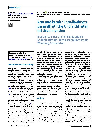 Vorschauseite 1: Arm und krank? Sozialbedingte gesundheitliche Ungleichheiten bei Studierenden