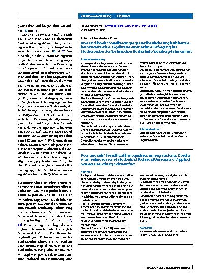 Vorschauseite 3: Arm und krank? Sozialbedingte gesundheitliche Ungleichheiten bei Studierenden