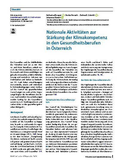 Vorschauseite 1: Nationale Aktivitäten zur Stärkung der Klimakompetenz in den Gesundheitsberufen in Österreich