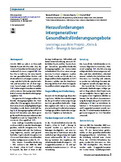 Vorschauseite 1: Herausforderungen intergenerativer Gesundheitsförderungsangebote