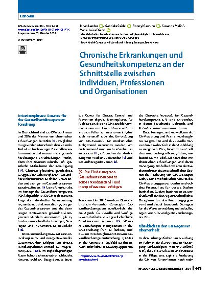Vorschauseite 1: Chronische Erkrankungen und Gesundheitskompetenz an der Schnittstelle zwischen Individuen, Professionen und Organisationen
