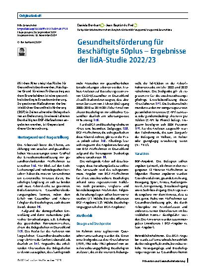 Vorschauseite 1: Gesundheitsförderung für Beschäftigte 50plus – Ergebnisse der lidA-Studie 2022/23