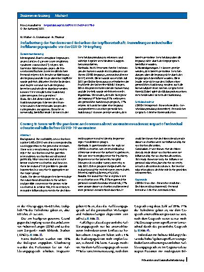 Vorschauseite 3: Aufarbeitung der Pandemie und Bedenken der Impfbereitschaft: Auswirkungen individueller Aufklärungsgespräche vor der COVID-19-Impfung