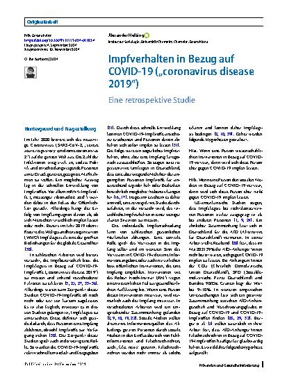 Vorschauseite 1: Impfverhalten in Bezug auf COVID-19 („coronavirus disease 2019“)