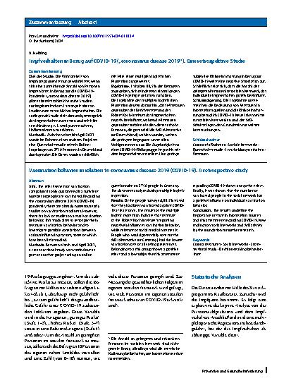 Vorschauseite 3: Impfverhalten in Bezug auf COVID-19 („coronavirus disease 2019“)