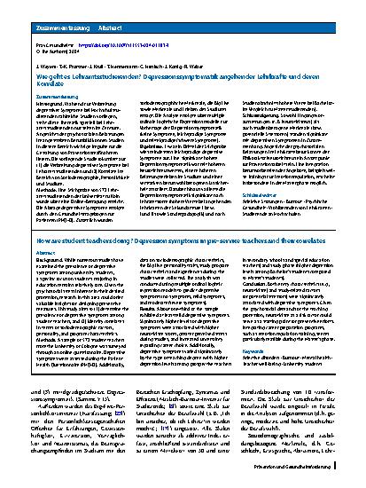 Vorschauseite 3: Wie geht es Lehramtsstudierenden? Depressionssymptomatik angehender Lehrkräfte und deren Korrelate