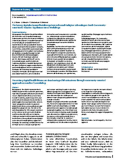 Vorschauseite 3: Förderung digitaler Gesundheitskompetenz in benachteiligten Lebenslagen durch Community-orientierte Ansätze: Ergebnisse eines Workshops