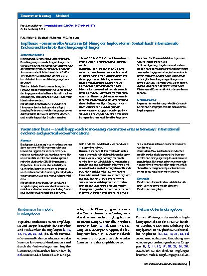 Vorschauseite 3: Impfbusse – ein sinnvoller Ansatz zur Erhöhung der Impfquoten in Deutschland? Internationale Evidenz und konkrete Handlungsempfehlungen