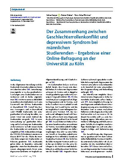 Vorschauseite 1: Der Zusammenhang zwischen Geschlechterrollenkonflikt und depressivem Syndrom bei männlichen Studierenden – Ergebnisse einer Online-Befragung an der Universität zu Köln
