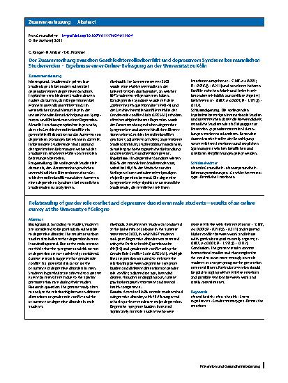Vorschauseite 3: Der Zusammenhang zwischen Geschlechterrollenkonflikt und depressivem Syndrom bei männlichen Studierenden – Ergebnisse einer Online-Befragung an der Universität zu Köln
