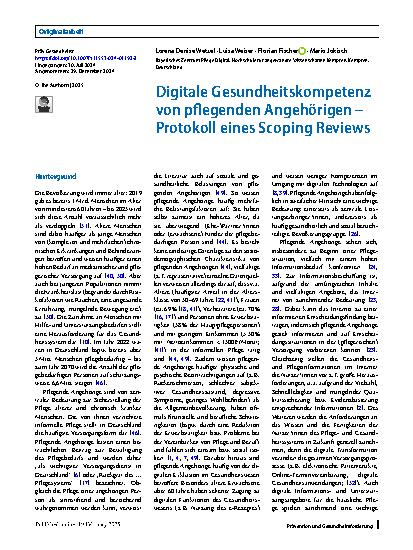 Vorschauseite 1: Digitale Gesundheitskompetenz von pflegenden Angehörigen – Protokoll eines Scoping Reviews