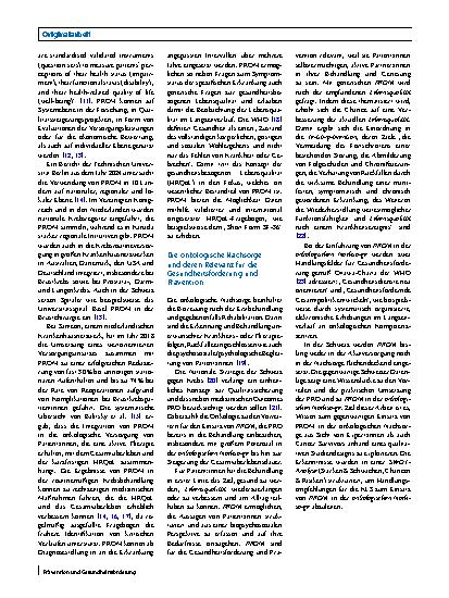 Vorschauseite 2: PROM („patient-reported outcome measures“) in der onkologischen Nachsorge der Schweiz: Eine SWOT-Analyse aus der Perspektive der Gesundheitsförderung und Prävention