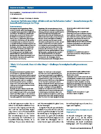 Vorschauseite 3: „Das ist ein Fünftel meiner Arbeit. Ich habe noch vier Fünftel andere Sachen“ – Herausforderungen für Gesundheitsförderung in der Pflege