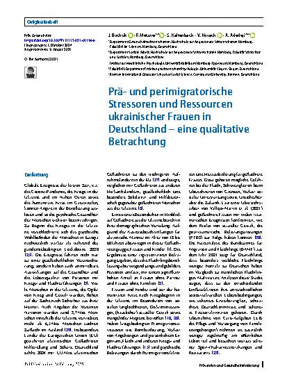 Vorschauseite 1: Präund perimigratorische Stressoren und Ressourcen ukrainischer Frauen in Deutschland – eine qualitative Betrachtung
