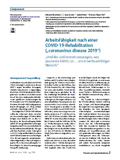 Vorschauseite 1: Arbeitsfähigkeit nach einer COVID-19-Rehabilitation („coronavirus disease 2019“)