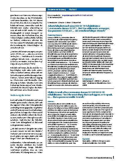 Vorschauseite 3: Arbeitsfähigkeit nach einer COVID-19-Rehabilitation („coronavirus disease 2019“)