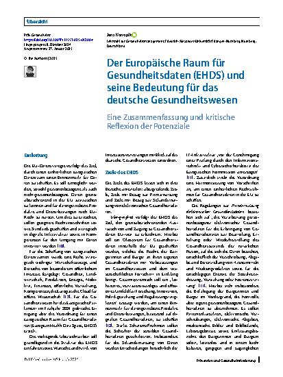 Vorschauseite 1: Der Europäische Raum für Gesundheitsdaten (EHDS) und seine Bedeutung für das deutsche Gesundheitswesen