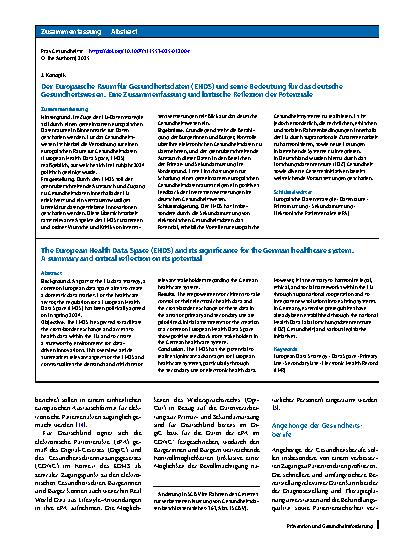 Vorschauseite 3: Der Europäische Raum für Gesundheitsdaten (EHDS) und seine Bedeutung für das deutsche Gesundheitswesen