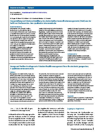 Vorschauseite 3: Ausgestaltung und Weiterentwicklung des studentischen Gesundheitsmanagements (SGM) aus der Sicht von Studierenden. Eine qualitative Interviewstudie