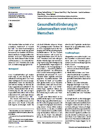 Vorschauseite 1: Gesundheitsförderung in Lebenswelten von trans* Menschen