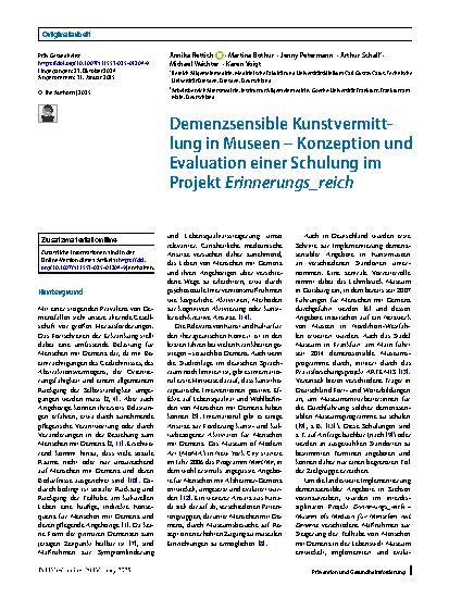 Vorschauseite 1: Demenzsensible Kunstvermittlung in Museen – Konzeption und Evaluation einer Schulung im Projekt Erinnerungs_reich