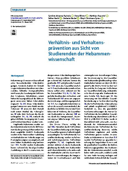 Vorschauseite 1: Verhältnisund Verhaltensprävention aus Sicht von Studierenden der Hebammenwissenschaft