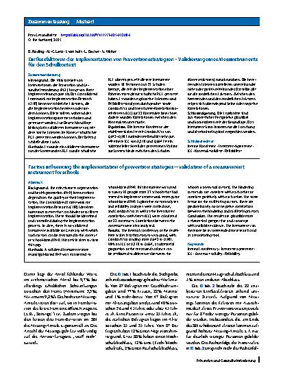 Vorschauseite 3: Einflussfaktoren der Implementation von Präventionsstrategien – Validierung eines Messinstruments für den Schulkontext
