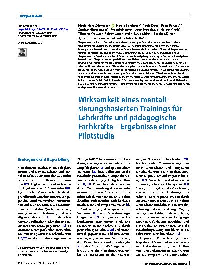 Vorschauseite 1: Wirksamkeit eines mentalisierungsbasierten Trainings für Lehrkräfte und pädagogische Fachkräfte – Ergebnisse einer Pilotstudie