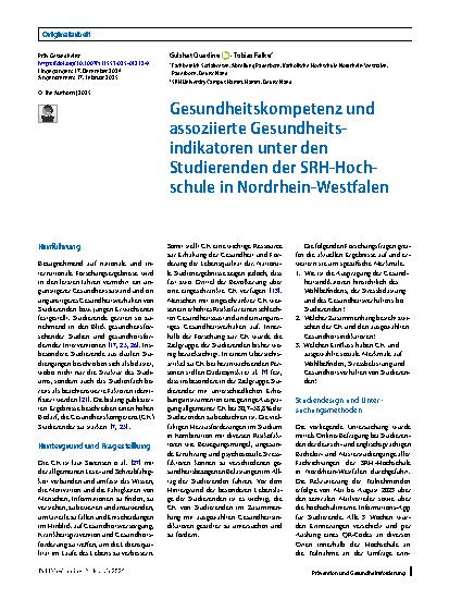 Vorschauseite 1: Gesundheitskompetenz und assoziierte Gesundheitsindikatoren unter den Studierenden der SRH-Hochschule in Nordrhein-Westfalen