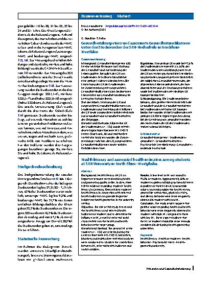 Vorschauseite 3: Gesundheitskompetenz und assoziierte Gesundheitsindikatoren unter den Studierenden der SRH-Hochschule in Nordrhein-Westfalen