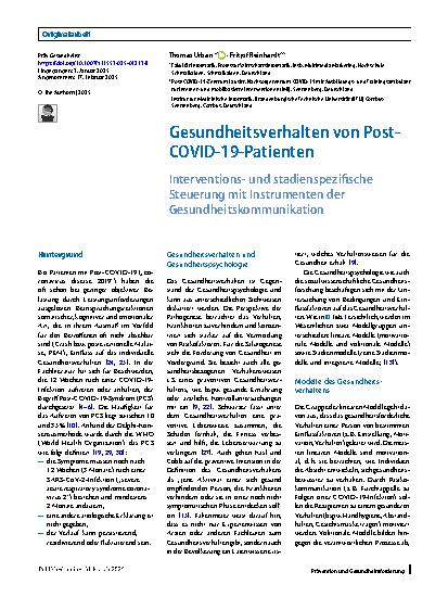 Vorschauseite 1: Gesundheitsverhalten von Post-COVID-19-Patienten