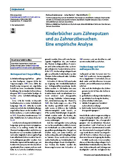 Vorschauseite 1: Kinderbücher zum Zähneputzen und zu Zahnarztbesuchen. Eine empirische Analyse
