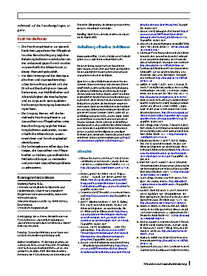 Vorschauseite 5: Scoping Review zu Gesundheitszustand, -verhalten und subjektiven Belastungsempfinden von Pflegekräften in Deutschland: ein Protokoll