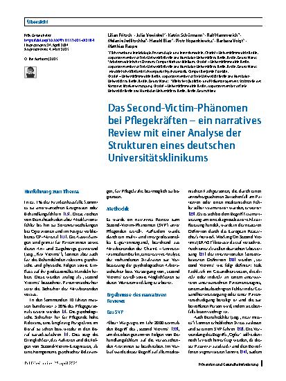 Vorschauseite 1: Das Second-Victim-Phänomen bei Pflegekräften – ein narratives Review mit einer Analyse der Strukturen eines deutschen Universitätsklinikums
