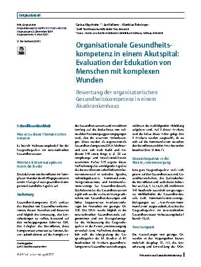 Vorschauseite 1: Organisationale Gesundheitskompetenz in einem Akutspital: Evaluation der Edukation von Menschen mit komplexen Wunden