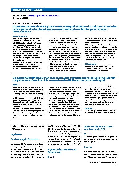 Vorschauseite 3: Organisationale Gesundheitskompetenz in einem Akutspital: Evaluation der Edukation von Menschen mit komplexen Wunden
