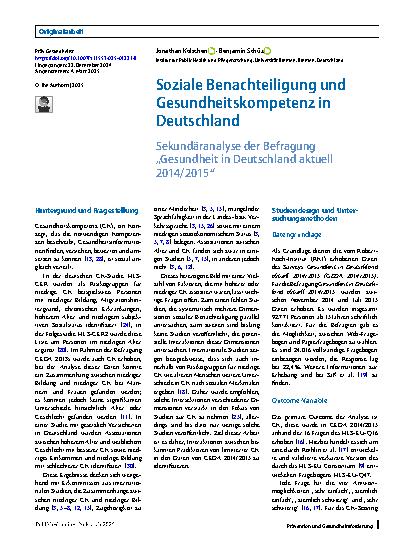Vorschauseite 1: Soziale Benachteiligung und Gesundheitskompetenz in Deutschland