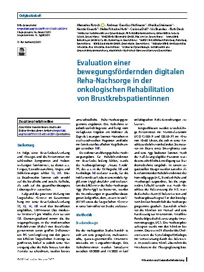 Vorschauseite 1: Evaluation einer bewegungsfördernden digitalen Reha-Nachsorge in der onkologischen Rehabilitation von Brustkrebspatientinnen