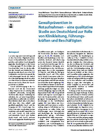 Vorschauseite 1: Gewaltprävention in Notaufnahmen – eine qualitative Studie aus Deutschland zur Rolle von Klinikleitung, Führungskräften und Beschäftigten