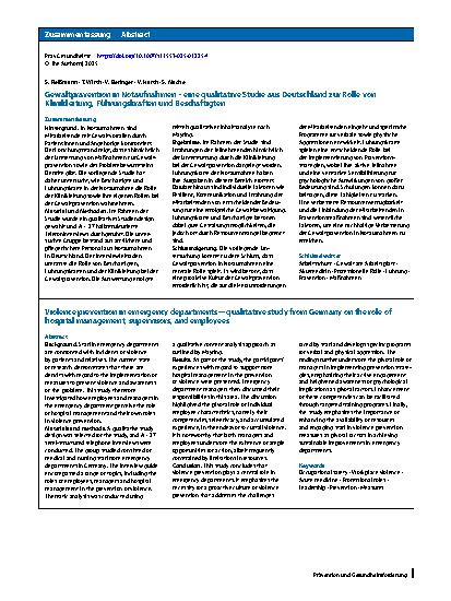 Vorschauseite 3: Gewaltprävention in Notaufnahmen – eine qualitative Studie aus Deutschland zur Rolle von Klinikleitung, Führungskräften und Beschäftigten